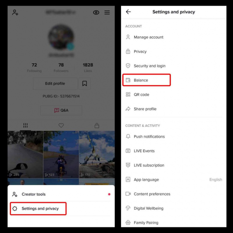   Πατήστε ρυθμίσεις και απόρρητο | Επαναφορτίστε τα νομίσματα TikTok