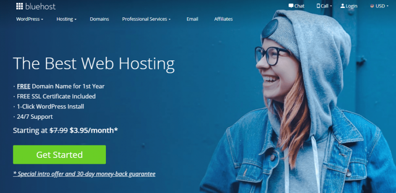 Domovská stránka webmailu Bluehost