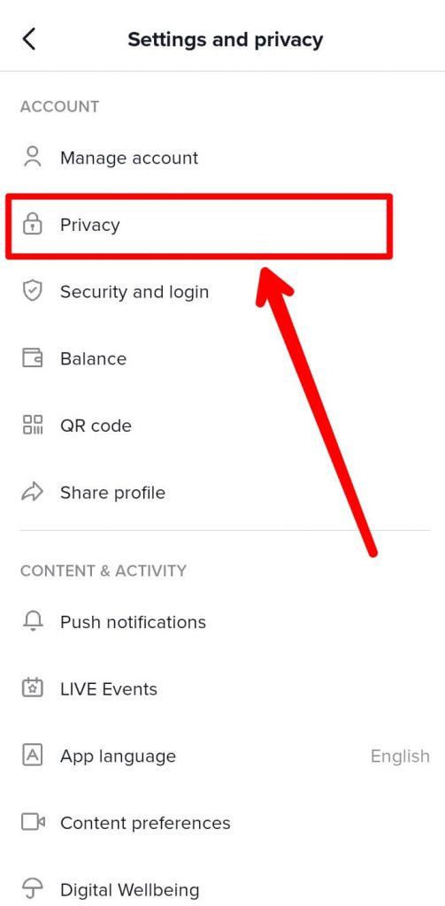   Passo 5 Toque em Privacidade
