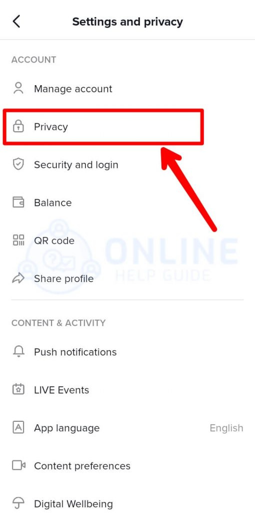   Etapa 5 Selecione Privacidade
