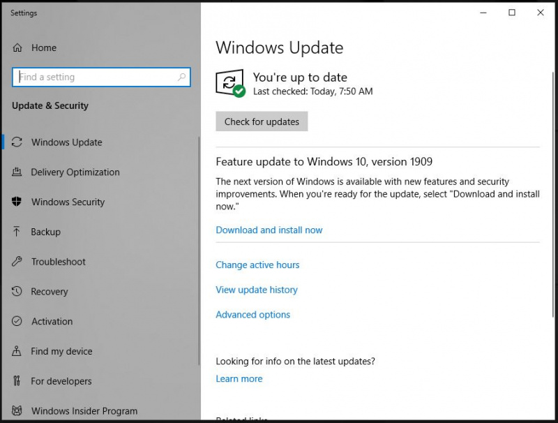 Verificando a atualização do Windows 10 de novembro de 2019