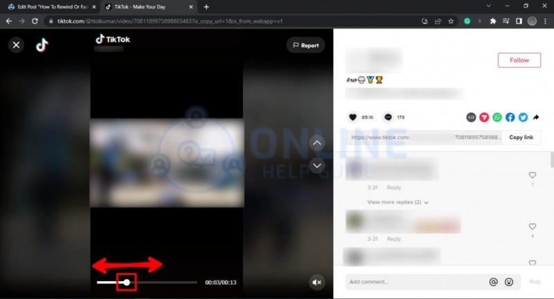   Passo 5 Aponte a seta na tela | Retroceder ou avançar um vídeo no TikTok