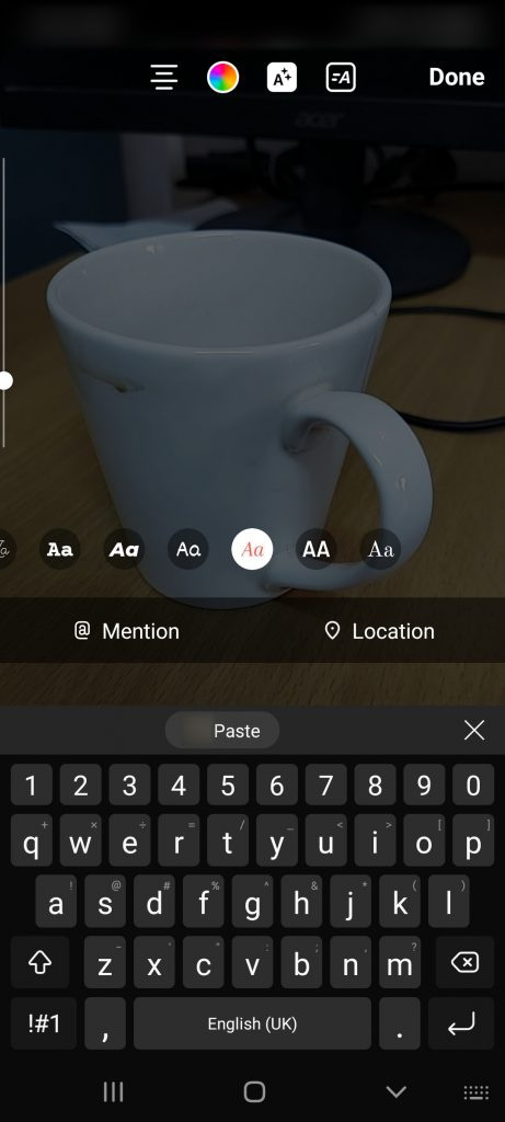   Etapa 1: digite um objeto de texto em sua história do Instagram