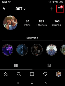   três linhas horizontais no Instagram