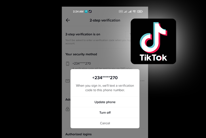 como alterar o número de telefone usado para autenticação de dois fatores no Tiktok